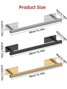 Self-Adhesive Stainless Steel Towel Bar, No Drilling Required, Bathroom Towel Rack, Bathroom Accessories, Adhesive Towel Rack, Wall-Mounted Bathroom Towel Rack, Bathroom Storage, Towel Hook, Bath Towel Rack, Bathroom Storage Rack - Multicolor - View 6