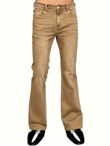 YANGCANREN Celana Jeans Kasual Model Flare untuk Pria - Khaki - View 5