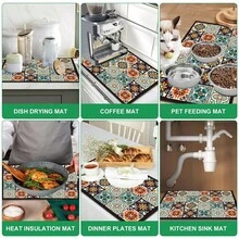 1pc Plaid Pattern Diatomaceous Earth Drying Mat, Non-Slip Heat-Resistant Absorbent Pad, Suitable For Kitchen Countertop, Coffee Machine, Tableware, Home Cafe Bar Party Decoration Placemat Gift - Multicolor - View 7