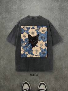 Camiseta Vintage Cat In The Flowers Impresión Doble Lado Gato Flores 47RYeYU1lpU4gmBobdwK7 Moda Unisex Estilo Urbano Regalo Original Casual - Negro - Ver 3