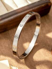3/1 Pc High Quality Stainless Steel Flower Zirconia Women's Bracelet, Feminine Design, Four-Leaf Clover Zirconia Bracelet, Jewelry Accessory Gift, High Quality Jewelry, Women's Bracelet Accessory, Women's Stainless Steel Bracelet, Women's Western Style Jewelry, Suitable For Beach/Vacation/Holiday/Daily/Casual - Silver - View 6