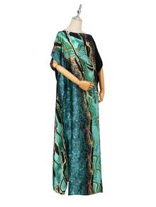 1pc Lightweight Faux Silk Printed Robe With Scarf Set, Women Coverup For Beach, Sun Protection, Daily Wear - Multicolor - View 3