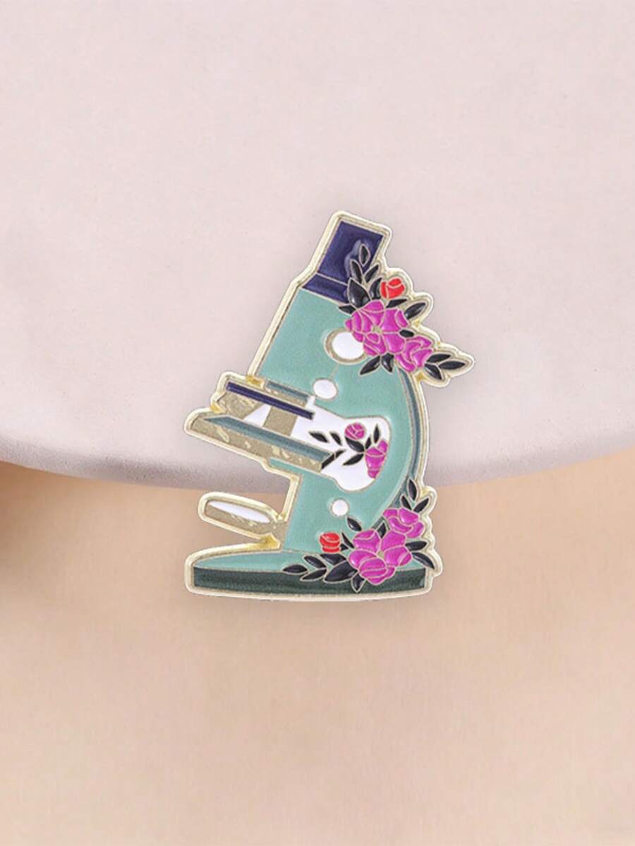 Floral Microscope Enamel Pin, Cute Rose Science Brooch For Biology Students