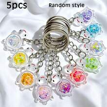 Multi-Color Glow-In-The-Dark Sequin Little Turtle Keychain Ring, Cute Cartoon Acrylic Pendant, Couple & Student Bag Accessory, Small Gift, Car Key Fob Accessory, Random Style - Multicolor - View 10
