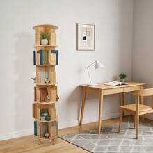 GDAE10 Drehbares Bücherregal, 360° Display, Standregal mit 6 Ebenen, Multifunktionales Bücherregal Aufbewahrungsregal, für Schlafzimmer Wohnzimmer , Aufbewahrungsregal für Kinder und Erwachsene - Holzfarbe - Übersicht 3