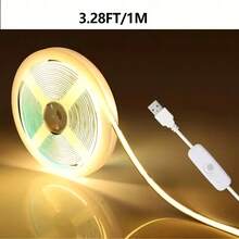 LQHZMYY 0.3公尺至5公尺柔性COB LED燈條，附實體按鈕開關與背膠，自黏式背板方便安裝，可任意長度裁剪，適用於鏡子、電視背景、相框裝飾、櫥櫃、居家裝飾、DIY照明與辦公室裝飾 - 暖白光 - 查看 13