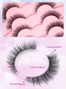 ENCHUW 5 Pairs Clear Stem Strip False Eyelashes, Fluffy Natural Style, Thin Lightweight Short Invisible 3D False Eyelashes - 黑色 - 查看 4