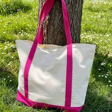 1/4/8pcs 17.7x12.6x5.9inch Large Capacity Natural Color Contrast Color Canvas Multi-Piece Set, Wedding Bachelorette Party SPA Gift Tote Bag, Travel Storage Bag, Shopping Bag, Mommy Bag, Beach Bag, Essential For Wedding Theme Party - Beige Color Blocking - L - View 20