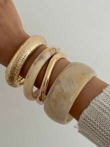 3/1 Stück Vintage elegantes breites Harz-Armband Set für Damen, geeignet für den täglichen Gebrauch, Verabredungen, Urlaub, Partys - Verschiedenfarbig - Übersicht 4