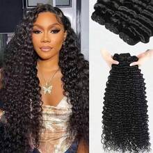 Uveous Deep Wave Human Hair Bundles 12A Brazilian Raw Unprocessed Virgin Hair Double Weft Hair Extensions Wet And Wavy Deep Curly Water Wave Human Hair Thick Full Natural Black Hair For Women 1/3/4 Bundles Pack - Natural Black - View 3