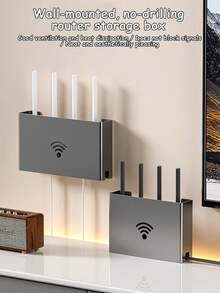 1pc Small WiFi Router Storage Box, Wall-Mounted Power Strip Bracket Cable Organizer, Home Decor Cable Management, Open Frame Server Rack, Can Hold All Your Networking IT Equipment, AV Equipment, Router, Modem - View 2