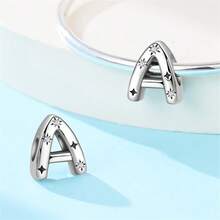 1 pieza Encanto de cuentas de la serie de iniciales estrelladas de estilo cielo estrellado celestial de plata de ley S925 de baja alergia, adecuado para pulsera original, fabricación de joyas DIY para mujeres, regalo de cumpleaños - Blanco - Ver 2