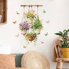 Adesivi da parete con vaso di fiori ad acquerello, farfalla e pianta verde in vaso, decorazioni murali per camera da letto, sala giochi, soggiorno e decorazione della casa - fiore - Visualizzare 4