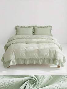 Veyra Day 2/3 Pcs Princess Style Bedding Set 100% Polyester 3D Cut Flower Ruffle Duvet Cover No Insert All Season Modern Ruffled Duvet Cover With 1/2 Pillowcases - Green - View 1