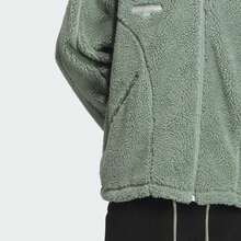 Jaket Wol Domba Kasual Sporty Warna Polos Nyaman dan Lembut adidas Lounge, Unisex, Hijau Abu-abu Perak - Hijau abu-abu keperakan - View 5