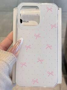 可愛極簡粉色蝴蝶結波點手機殼，適用於 iPhone 18 Pro Max、17 Pro、17 Air、17、16、15、14、13、12、11 Pro Max Plus，柔軟防護後蓋，送給女孩的禮物（3D 效果圖，實際產品可能有所不同，表面微粒，請謹慎購買） - 白色 - 查看 3