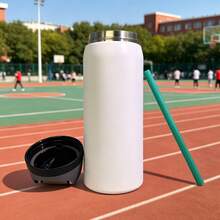 (Aurora White)Double-Layer Double-Layer Vacuum Outdoor Sports Water Bottle-304L Stainless Steel Outdoor Sports Water Bottle With A Straw,Vacuum Cycling/Vehicle Ice Cup-32oz/ 945ml,100% Leak-Proof Portable, Keeps Ice For8-12 Hours-Vacuum Flasks - 白色 - 查看 1