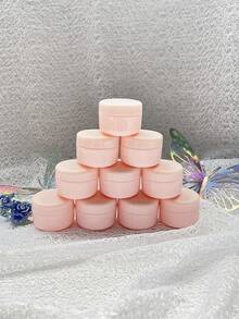 10pcs Solid Color PP Minimalist 10g Travel Bottles Portable For Powder Cream Container Empty Plastic Sample Container For Cream Lotion Powder Round Cosmetic Pot Jars With For Travel Storage Cream Jars LeakproofTravel Containers - Pink - View 1