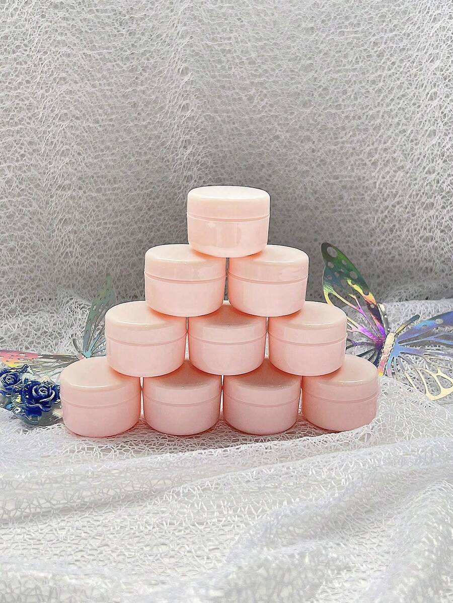 10pcs Solid Color PP Minimalist 10g Travel Bottles Portable For Powder Cream Container Empty Plastic Sample Container For Cream Lotion Powder Round Cosmetic Pot Jars With For Travel Storage Cream Jars LeakproofTravel Containers - Pink - View 1