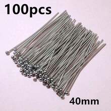 100pcs 20-70mm Length Stainless Steel Ball Head Pins/Eye Head Pins/Flat Head Pins DIY Jewelry Making Accessories Findings - Steel - View 35