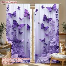 2 PIEZAS Cortinas Semitransparentes con Estampado Floral y Mariposa Púrpura. Bolsillo para Barra sin Taladro, Fácil de Instalar y Deslizar Suavemente. Tela de Poliéster, Secado Rápido, Lavable a Mano y a Máquina. Perfecto para Dormitorio, Sala de Estar, Decoración de Cocina y Divisores de Habitación. - Multicolor 1 - Ver 8