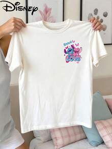 Disney Lilo & Stitch Kids T-Shirt, Stitch & Angel Love Double-Sided Graphic Tee, White Short Sleeve For Girls - 白色 - 查看 3