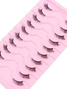 10 Paar 3D Kunstnerz-Wimpern, natürliche lange volle Streifen- und Halbwimpern mit transparentem Band, kurze Kunstnerz-Wimpern, Make-up-Wimpern, dicke Wimpern - Schwarz - Übersicht 3