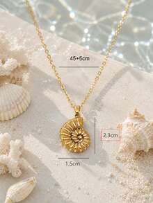 1pc Elegant Stainless Steel 18K Gold Plated Ocean Style Drip Oil Spiral Vortex Inspired Pendant Necklace, Summer Bohemian Style Jewelry - Beach Vacation, Classic Design, Suitable For Parties And Banquets, Unisex Valentine's Day Birthday Gift - Multicolor - View 8