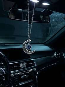 1PC Metal Blue Eye Car Hanging Ornament - Crescent Moon Shaped Exquisite Design Car Rearview Mirror Decoration, Fashionable And Durable Car Interior Accessory - A - View 6