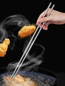 1 Pasang Sumpit Goreng Stainless Steel Ekstra Panjang 40cm Anti-Luka Bakar, Tekstur Berpilin Anti-Selip, Tahan Panas untuk Hot Pot dan BBQ - View 6