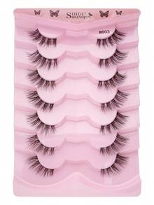SHIDISHANGPIN 7 Pairs Half Eye False Eyelashes, Natural Lengthening Outer Corner, Clear Stem, Reusable, Suitable For Women's Date Makeup - Black - View 3