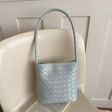 Vintage Woven Shoulder Bag For Women, Fashion Bucket Handbag With Designer Style - Silver - View 1