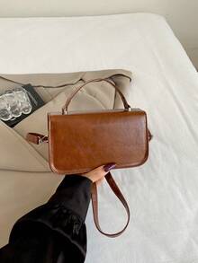 Premium Vintage Small Handbag For Women, New Oil Leather Square Tote, Fashion Versatile Shoulder & Crossbody Bag - Brown - View 9