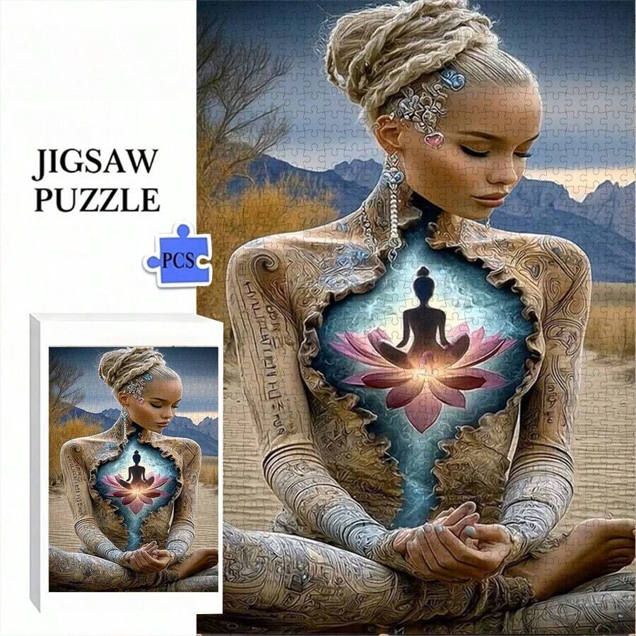 1000 Pieces Adult Mini Jigsaw Puzzle Box - This Precision-Cut Puzzle Is Adult Challenge Level And Scratch-Resistant. The Image Is An Artistic Composition Of A Meditator And Lotus Flower In A Fantasy Style. Suitable For Adults And Family Entertainment, It Can Be Used As DIY Home Decor, Art Collection, And A Creative Gift For Halloween, Christmas, And Brain Challenges, Bringing You An Immersive Intellectual Experience. - Multicolor - View 1