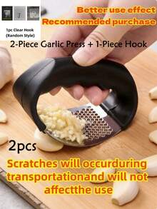 1 Set Stainless Steel Garlic Press, Professional Garlic Ginger Grater, Anti-Rust And Easy To Clean, Ergonomic Design, Lightweight Operation. Multipurpose Tool For Grinding Chili, Onion, Vegetables, Fruits And Spices, Suitable For Camping, Home, Hotel And Restaurant Use. Practical Gift For Valentine's Day, Easter, Ramadan And Weddings, Essential Kitchen Accessory For Chefs And Food Lovers. - Black - View 15