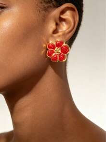 3 Pairs Elegant Burgundy Enamel Flower Shell Stud Earrings, Hypoallergenic Skin-Friendly Sweat-Resistant 304 Stainless Steel, Suitable For Bridesmaid Wedding Gifts, Daily Wear, Christmas Party, Wedding Ceremony, Commute, Date, Holiday Gift, Halloween Costume, Back To School, Cyber Monday, Date, Banquet Party, Thanksgiving - Multicolor - View 6
