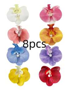 1/8pcs Summer Hawaiian Floral Hair Clips, Solid Color Women's Hibiscus Hair Clips, Suitable For Beach, Vacation, Party,Hair Slide - Multicolored Phalaenopsis Orchid - View 16