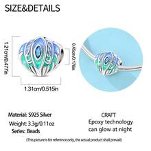 1件 S925 純銀海灘度假系列海洋海星花朵海馬波浪貝殼串珠吊墜，適用於原創手鍊項鍊鑰匙圈 DIY 吊墜製作，女性禮物，適合生日派對節日送禮 - 青碧色 - 查看 10