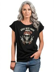 Women's Skull Print Tee With Sassy Quote – Biker T-Shirt For Festival, Rock & Moto Fans – Cotton In Blue, Grey Or Black S– 2XL - 34-36 = Size S US Women's Numeric - View 2