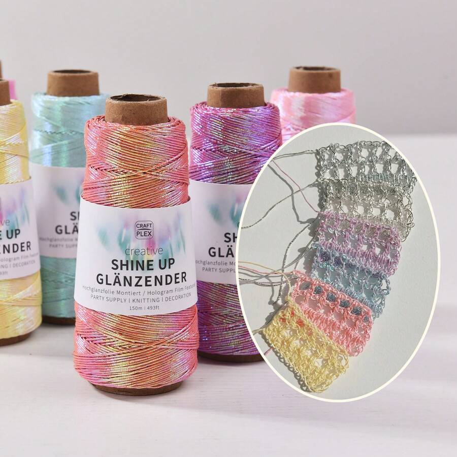 1mm/150m Shiny Holographic Flash Thread, Gold And Silver Wire Core Wrapped Thread, Used For DIY Knitting, Crochet, Party Decoration, And Jewelry Rainbow Yarn - Multicolor - View 1