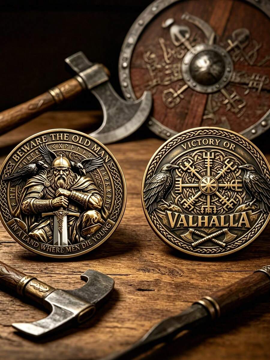 Replica Coin Nordic Viking Mythology Odin Raven Viking Warrior Courage Commemorative Coin, Comes With Protective Case - Multicolor - View 1