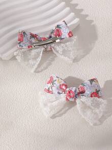 2pcs/4pcs Juego de pinzas para el cabello con lazo de malla floral para niñas, combinación adecuada para decoración diaria - Multicolor - Ver 8