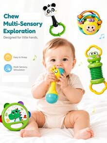 Infant Rattle Sets, Meeting The Needs Of Children At Different Stages, Baby Grip Hand Rattle, Easy To Hold Sensory Teether, Baby Early Education Educational Musical Toy, Newborn Full Moon Gift, Suitable For 1-12 Months Boys And Girls - Multicolor - View 4