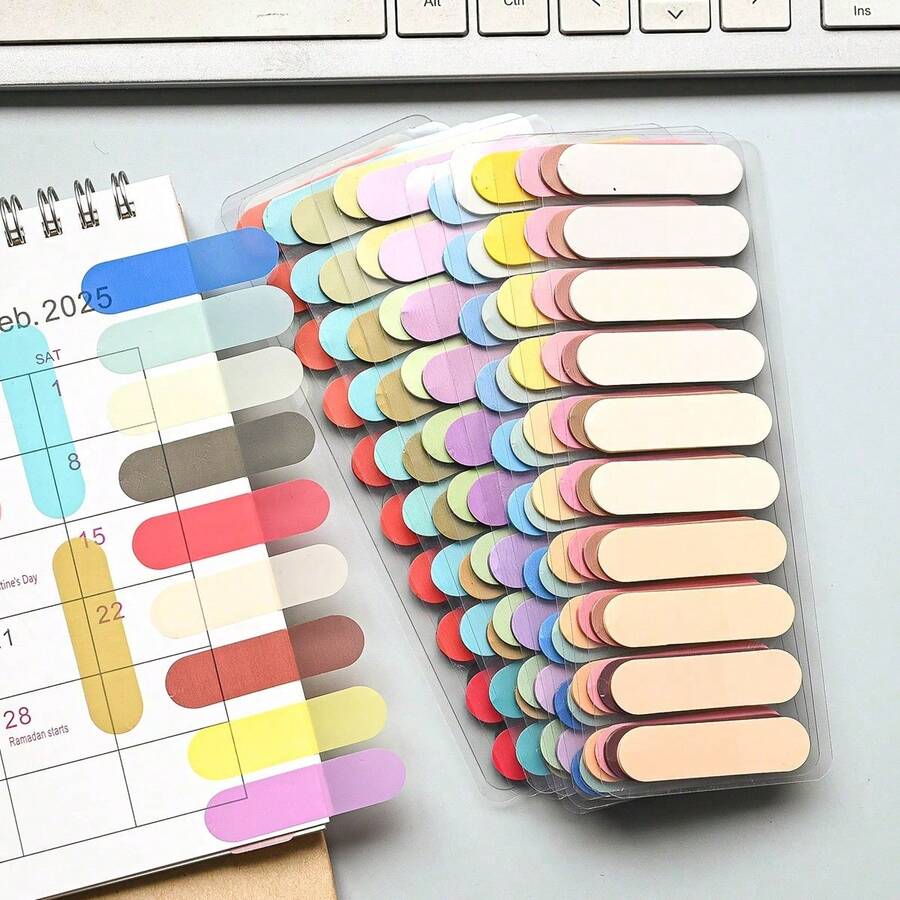 200pcs/Pack Transparent PET Gradient Index Tabs, Colorful Round Head PET Index Tabs, Vintage European & American Colors, Index Tabs, Morandi Color Sticky Notes, Indicator Tabs, Classification Marking Tabs - Multicolor - View 1