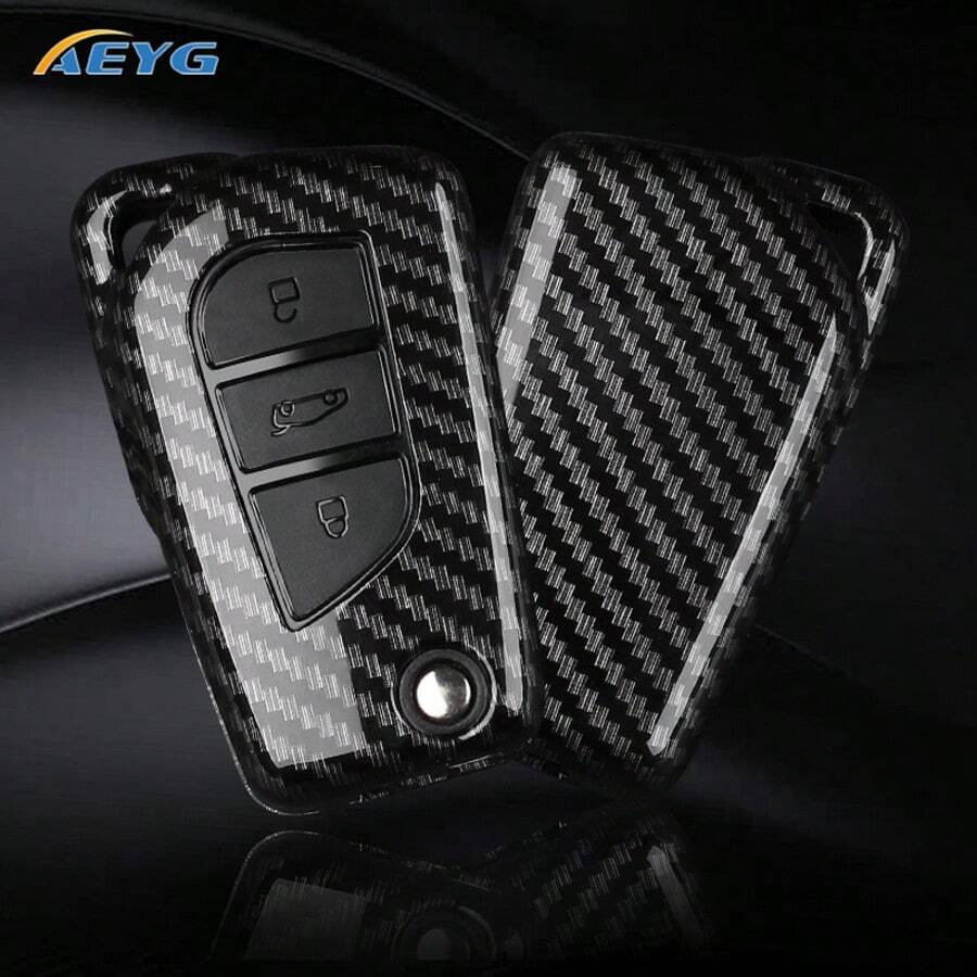 碳纖維風格 ABS 汽車鑰匙遙控器保護套,適用於 RAV4 Camry Corolla Avalon C-HR GT86 Hilux Fortuner 2012-2024 - 豐田C款 - 查看 1