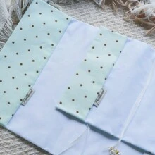Sampul Buku Kain Polkadot Hijau Mint, Penutup Buku Tali Serut Mutiara dengan Hiasan Renda, Pelindung Jurnal Kain A5/A6 yang Dapat Digunakan Kembali untuk Penyimpanan Buku Catatan & Perencana, Kembali ke Sekolah - Set - View 9