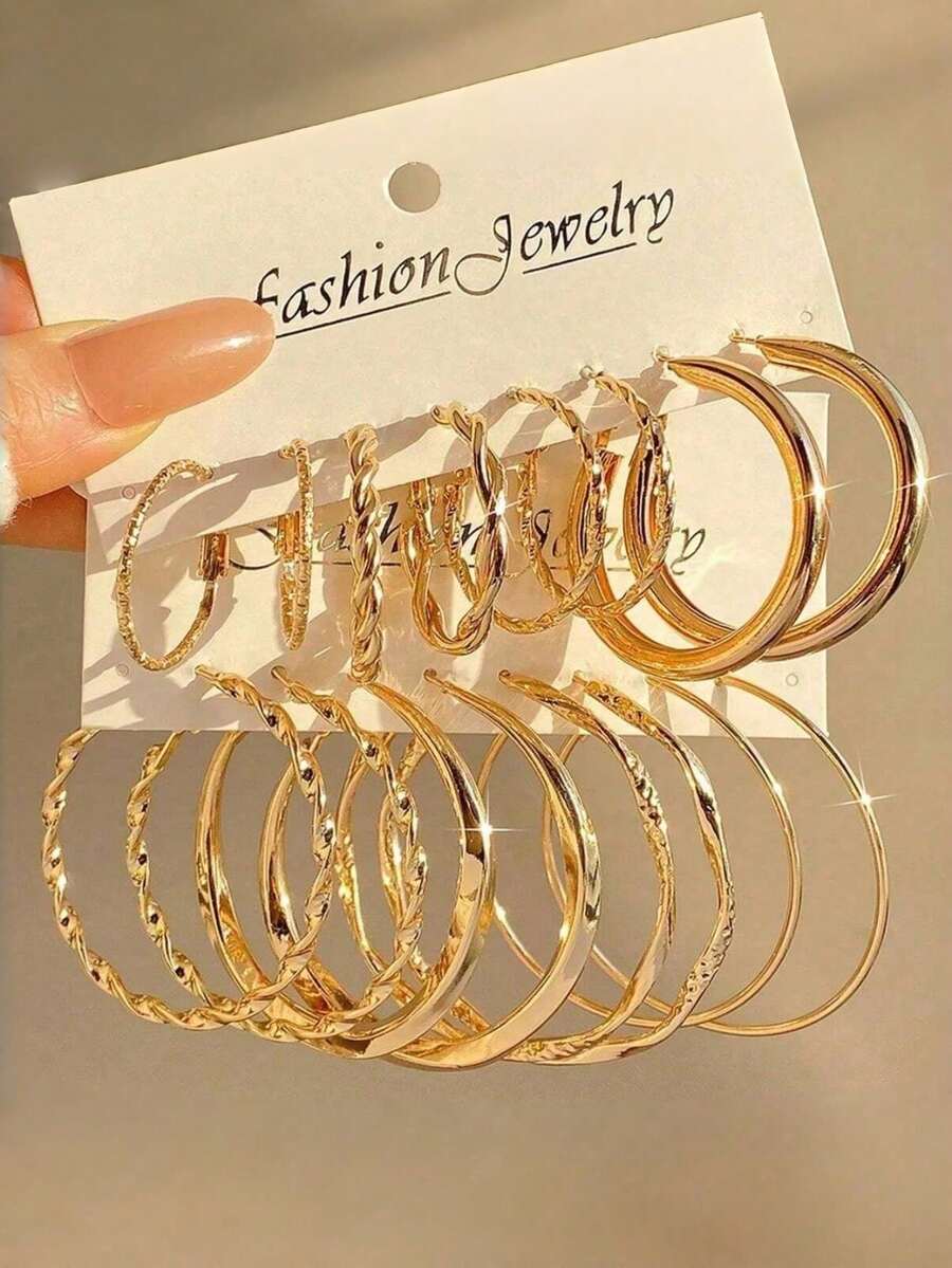 مجموعة 16 قطعة أقراط حلقية نسائية بتصميم عتيق عصري بسيط أساسي عالي الجودة متعددة المعادن سادة، إكسسوار مجوهرات مثالي للارتداء اليومي والعطلات والمواعيد والسفر وعيد الميلاد وعيد الحب ورأس السنة، مناسبة للتجمعات اليومية والحفلات والولائم - ذهبي أصفر - مشاهدة 1