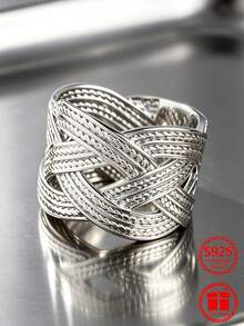 1 chiếc nhẫn bạc Sterling 925 dệt vân nhiều lớp, size 6-10, đeo hàng ngày cho nữ, lựa chọn quà tặng Valentine, kèm hộp quà - Bạc - Xem 5