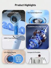 PHILIPS USB Rechargeable Handheld Fan Small Portable Desktop Fan Adjustable 1 To 100 Wind Power Display Power Summer Camping Travel Outdoor Indoor Tools, 3000mAh Battery, 158g, Lightweight And Convenient - Multicolor - View 4