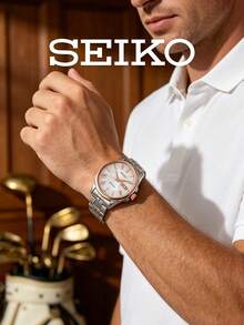Seiko Men's Dress Watch Automatic Mechanical White Wave Guilloche Dial Rose Tone Bezel Roman Numerals Steel Bracelet Day Date Display Elegant Gift for Golf - 白色 - 查看 2